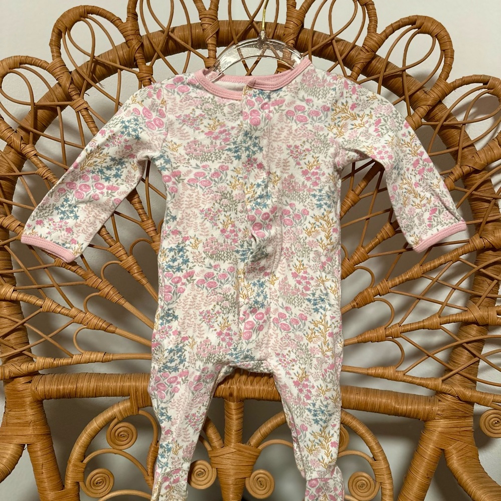 Magnetic Me Pink and Blue Floral Footie 3-6 months VGUC